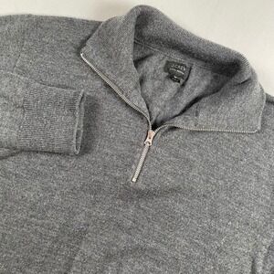 J Crew Mens Grey 100% Merino Wool Quarter Zip Pullover Sweater M